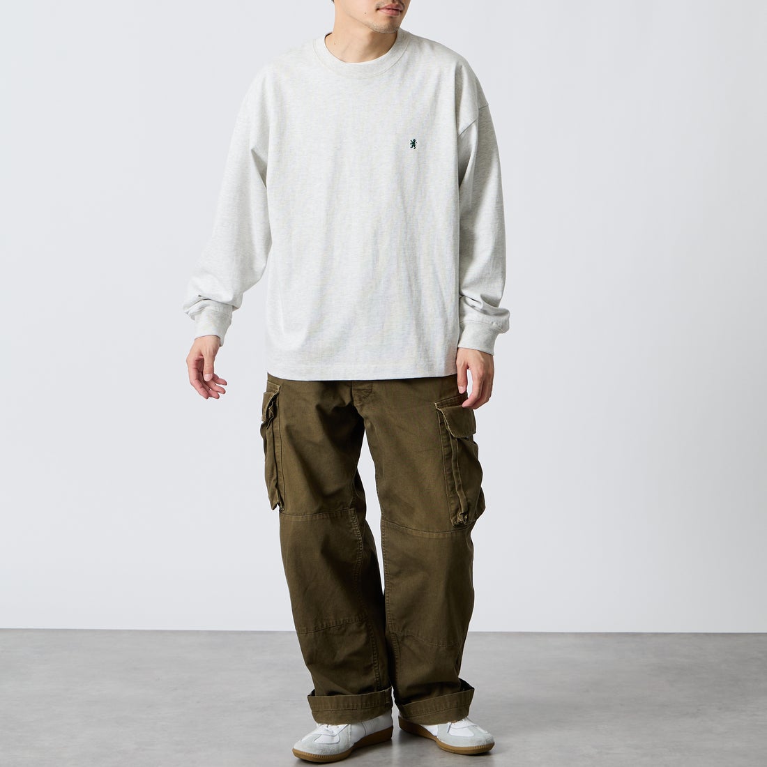Gymphlex [ジムフレックス] ヘビーウェイトジャージー ロングスリーブTシャツ [GY-C0389HWJ] H.LT.GREY &&モデル身長：168cm 着用サイズ：M&&