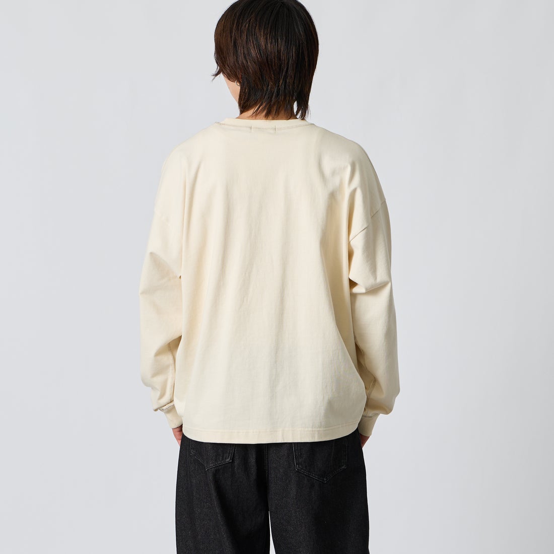 Gymphlex [ジムフレックス] ヘビーウェイトジャージー ロングスリーブTシャツ [GY-C0389HWJ] ECRU &&モデル身長：177cm 着用サイズ：L&&