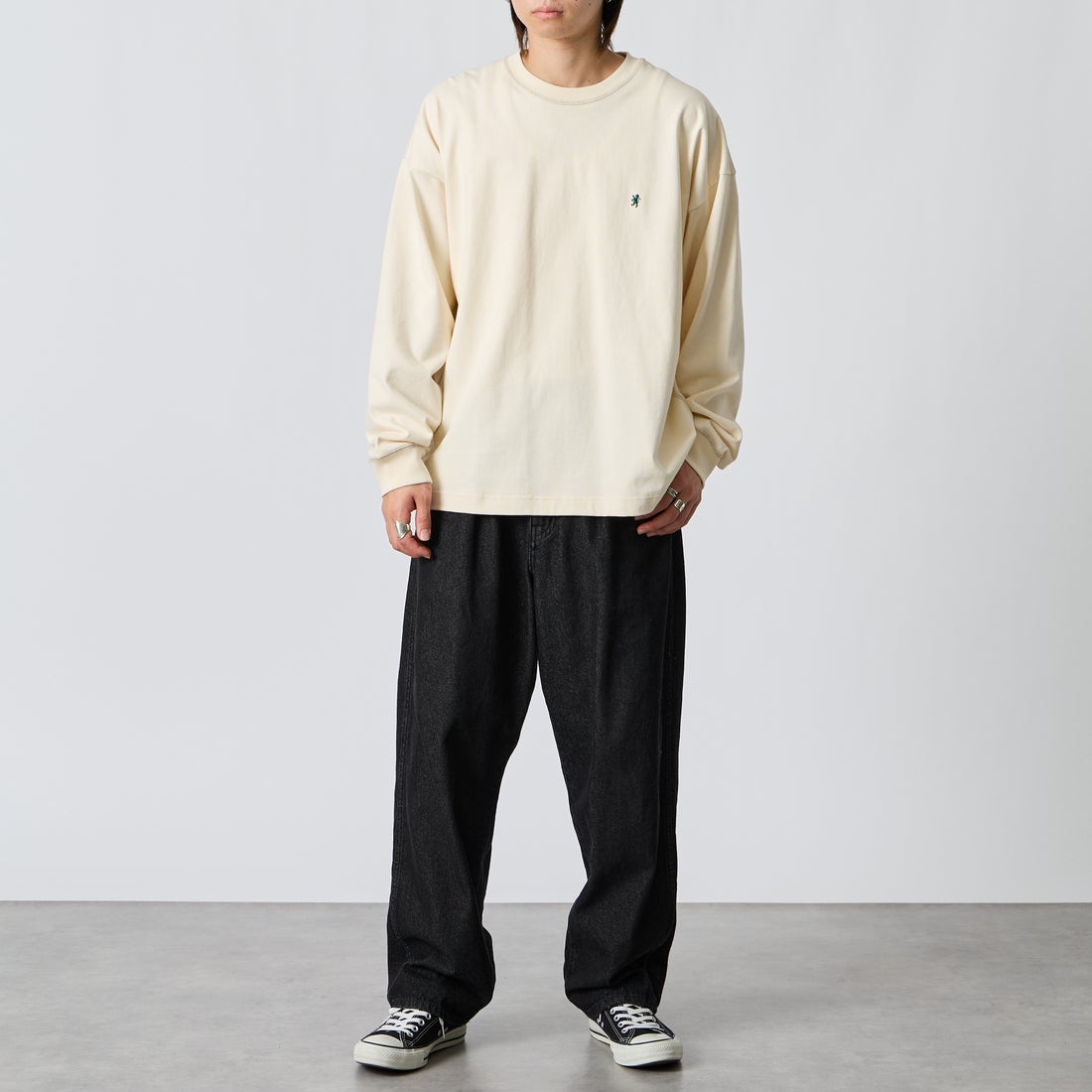 Gymphlex [ジムフレックス] ヘビーウェイトジャージー ロングスリーブTシャツ [GY-C0389HWJ] ECRU &&モデル身長：177cm 着用サイズ：L&&