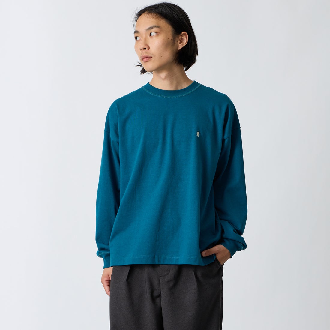 Gymphlex [ジムフレックス] ヘビーウェイトジャージー ロングスリーブTシャツ [GY-C0389HWJ] TURQUOISE &&モデル身長：175cm 着用サイズ：M&&