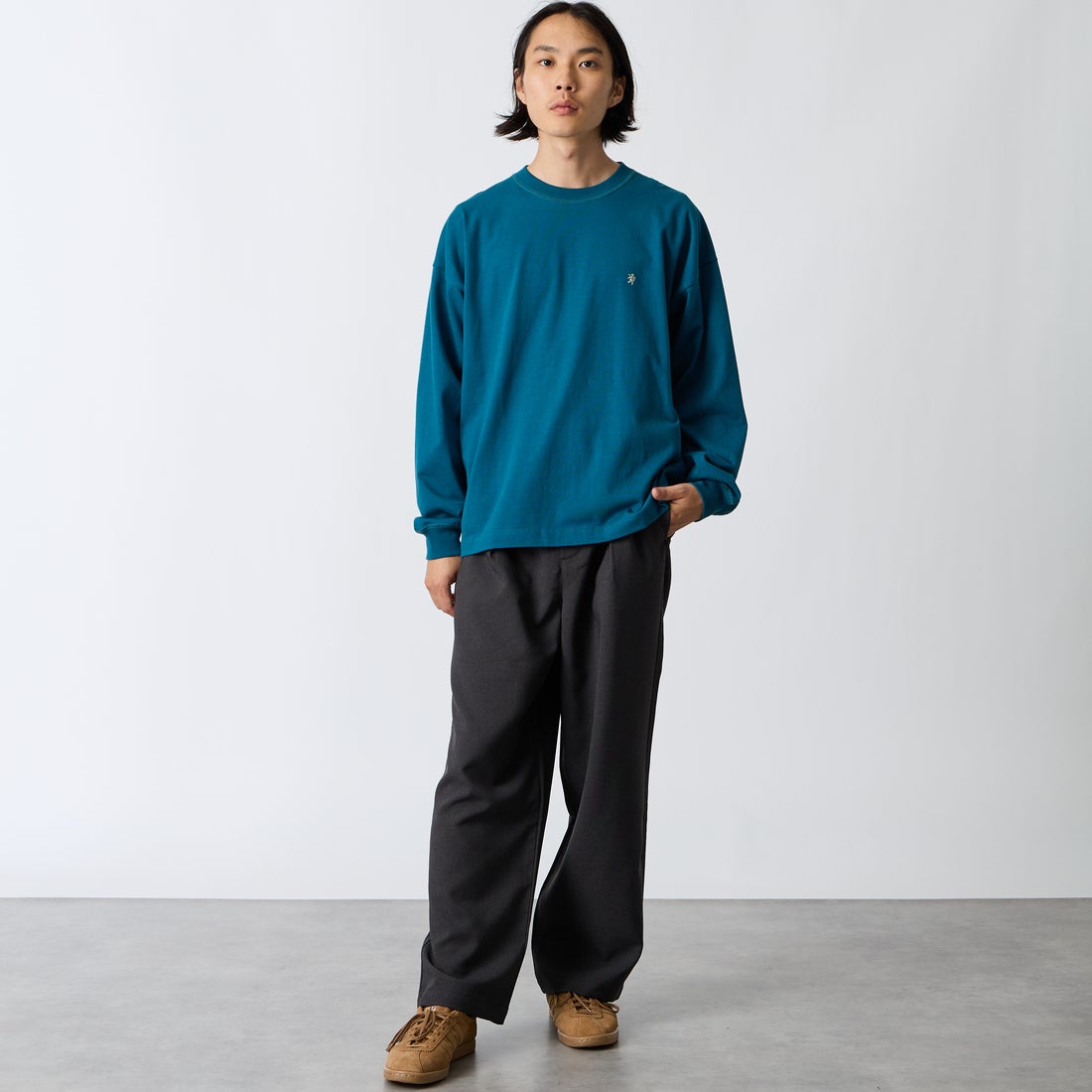 Gymphlex [ジムフレックス] ヘビーウェイトジャージー ロングスリーブTシャツ [GY-C0389HWJ] TURQUOISE &&モデル身長：175cm 着用サイズ：M&&