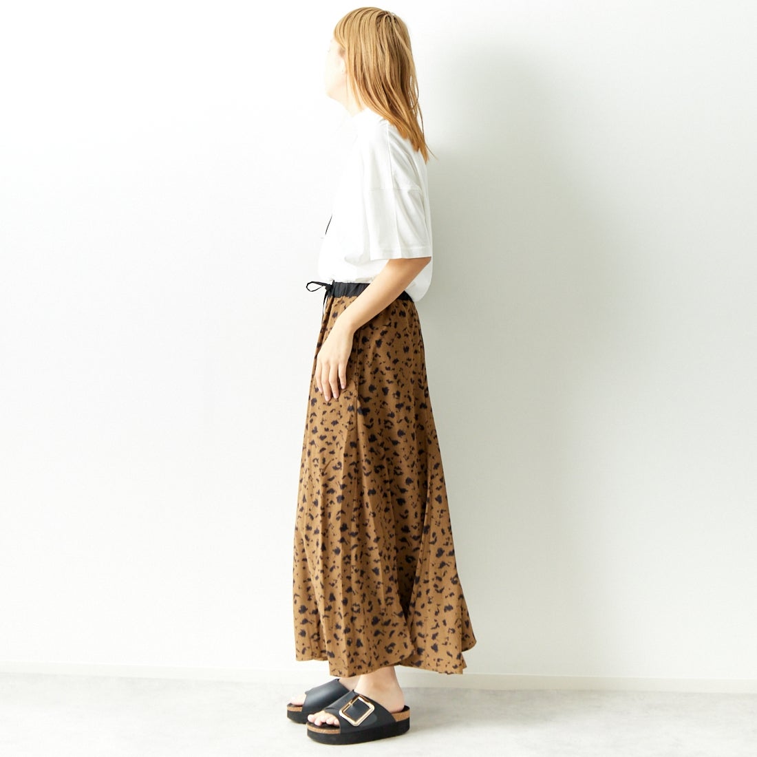Jeans Factory Clothes [ジーンズファクトリークローズ] レオパード柄フレアスカート [147503] 77 ﾌﾞﾗｳﾝ &&モデル身長：167cm 着用サイズ：F&&