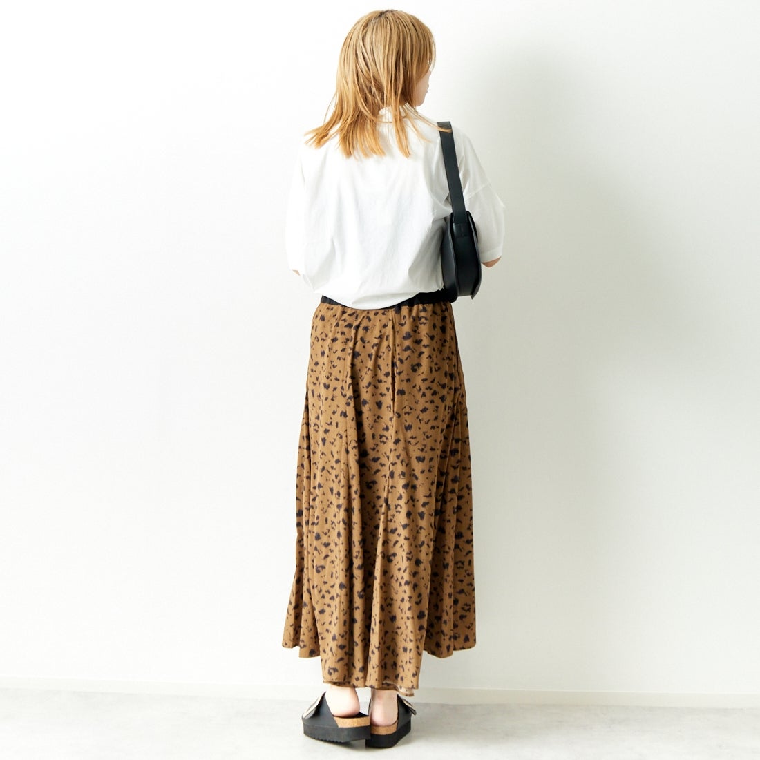 Jeans Factory Clothes [ジーンズファクトリークローズ] レオパード柄フレアスカート [147503] 77 ﾌﾞﾗｳﾝ &&モデル身長：167cm 着用サイズ：F&&