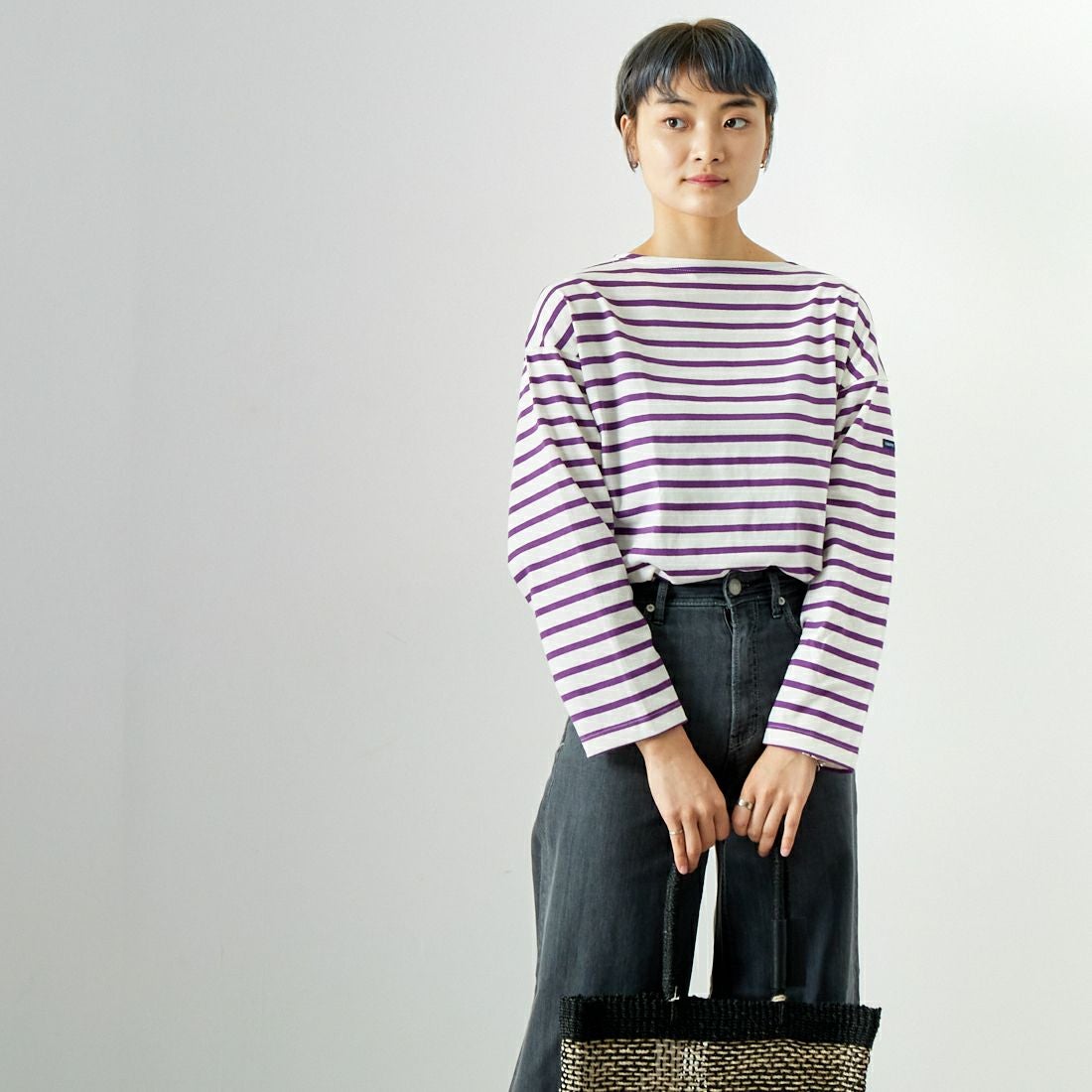ST.JAMES [セントジェームス] モーレルーズドロップTシャツ [24JC-MORL-LOOSE] ECU/MUR &&モデル身長：160cm 着用サイズ：3&&