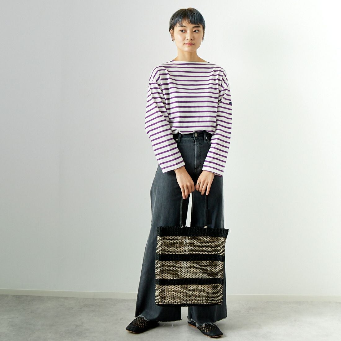 ST.JAMES [セントジェームス] モーレルーズドロップTシャツ [24JC-MORL-LOOSE] ECU/MUR &&モデル身長：160cm 着用サイズ：3&&