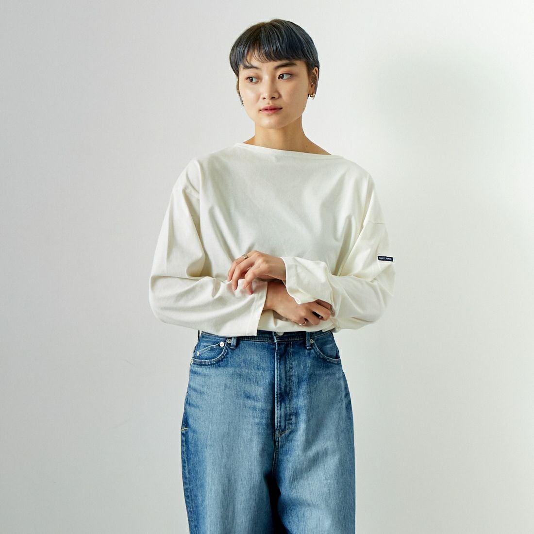 ST.JAMES [セントジェームス] モーレルーズドロップTシャツ [24JC-MORL-LOOSE] ECUME &&モデル身長：160cm 着用サイズ：3&&