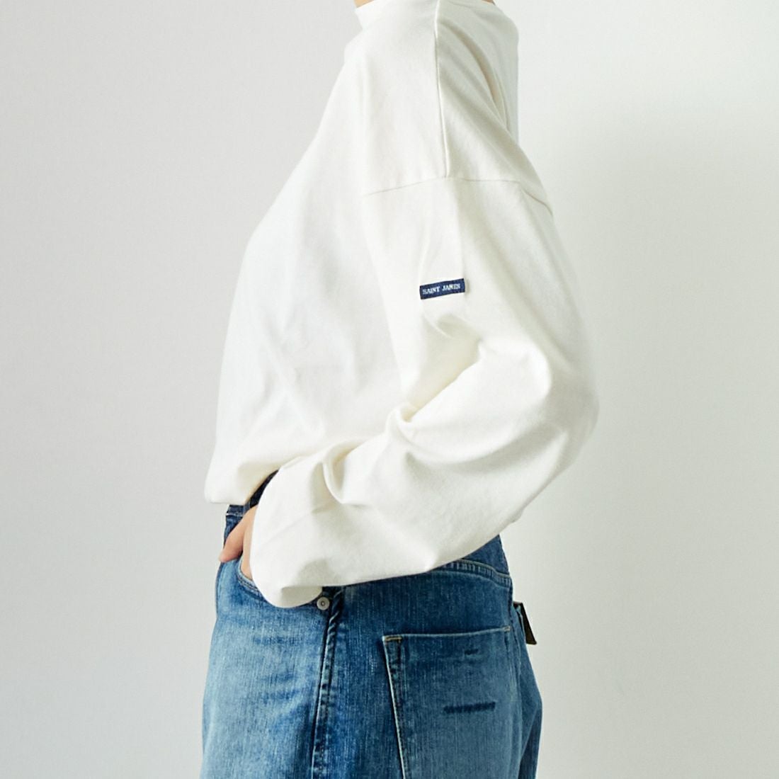 ST.JAMES [セントジェームス] モーレルーズドロップTシャツ [24JC-MORL-LOOSE] ECUME &&モデル身長：160cm 着用サイズ：3&&