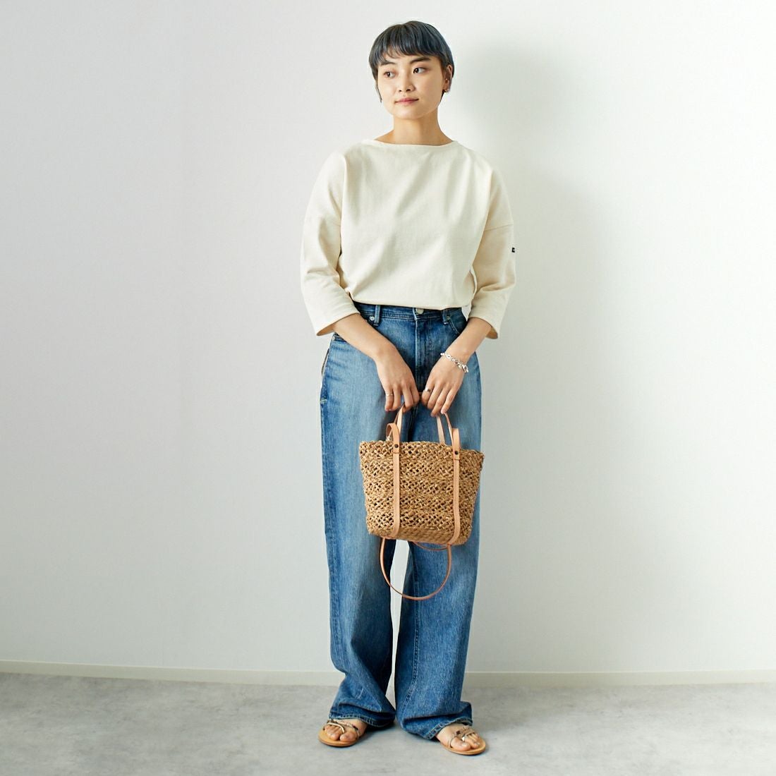 ST.JAMES [セントジェームス] ウェッソンドロップショルダー [17JC-CRAZ-SLOU-U] ECRU &&モデル身長：160cm 着用サイズ：3&&