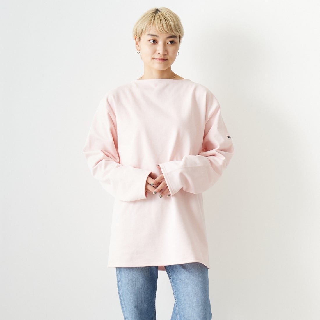 ST.JAMES [セントジェームス] バスクロングスリーブTシャツ [OUESSANT-SD] DRAGEE &&モデル身長：160cm 着用サイズ：7&&