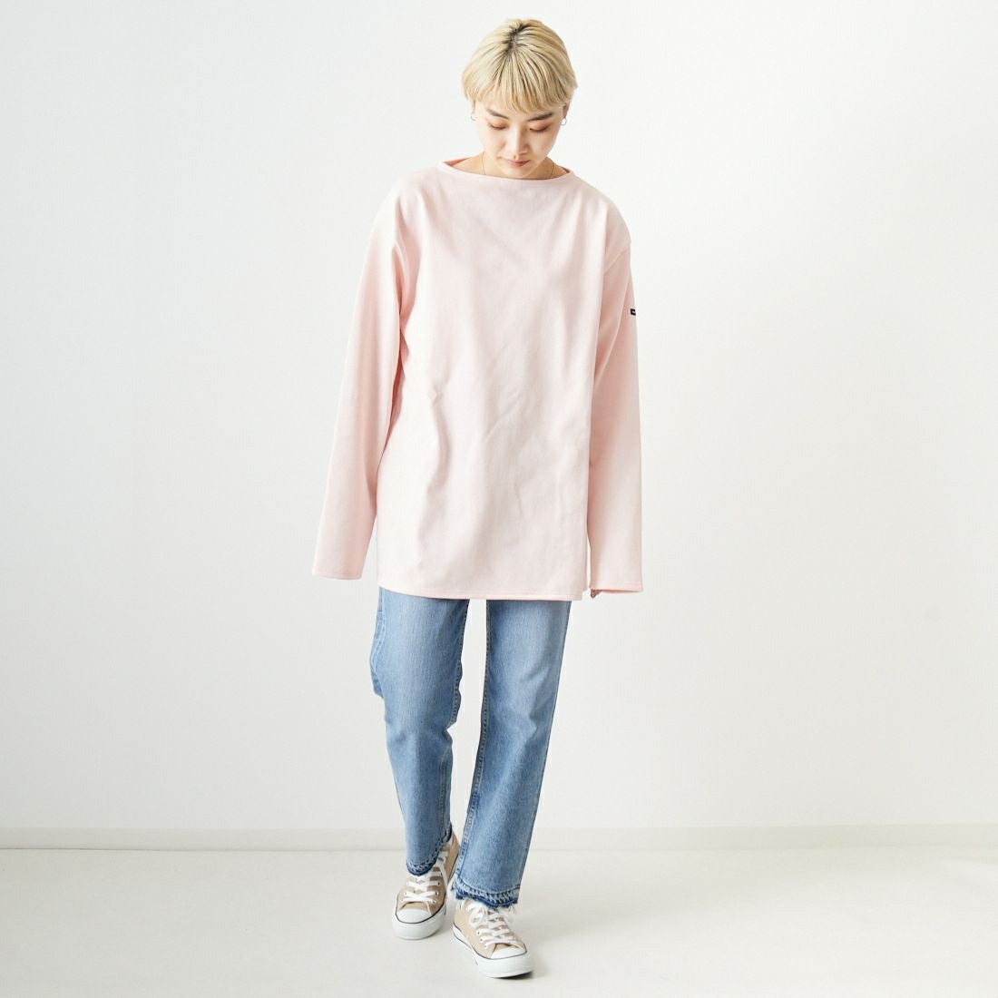 ST.JAMES [セントジェームス] バスクロングスリーブTシャツ [OUESSANT-SD] DRAGEE &&モデル身長：160cm 着用サイズ：7&&