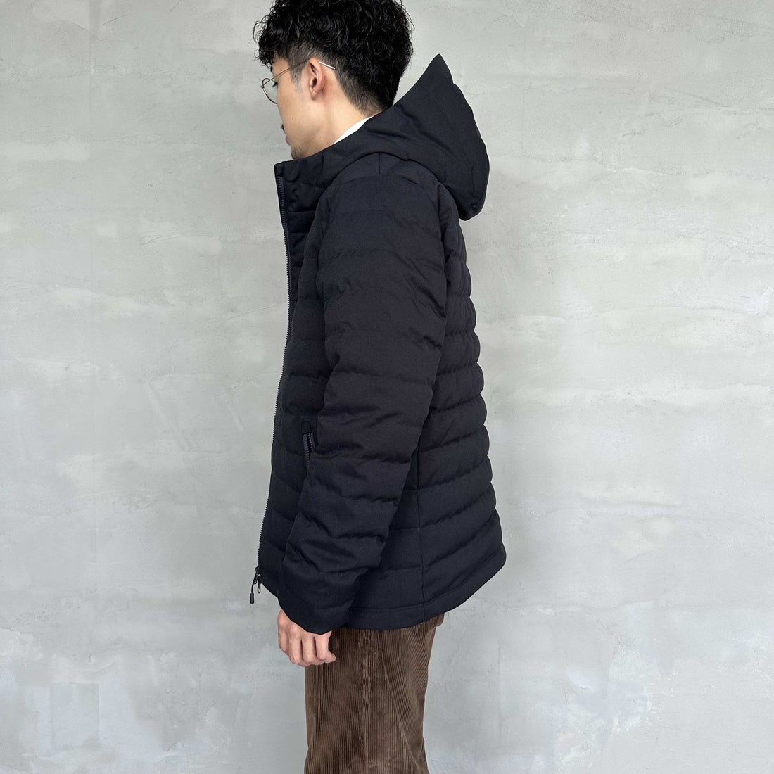 DANTON [ダントン] ウールライクポリエステル フードダウンジャケット [DT-A0187PWL] NAVY &&モデル身長：168cm 着用サイズ：M&&