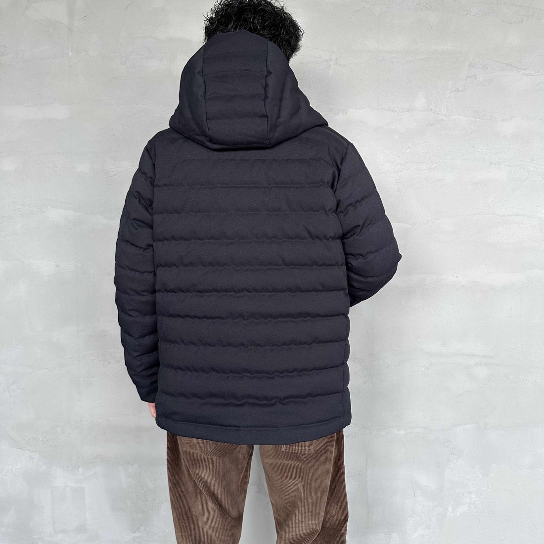 DANTON [ダントン] ウールライクポリエステル フードダウンジャケット [DT-A0187PWL] NAVY &&モデル身長：168cm 着用サイズ：M&&