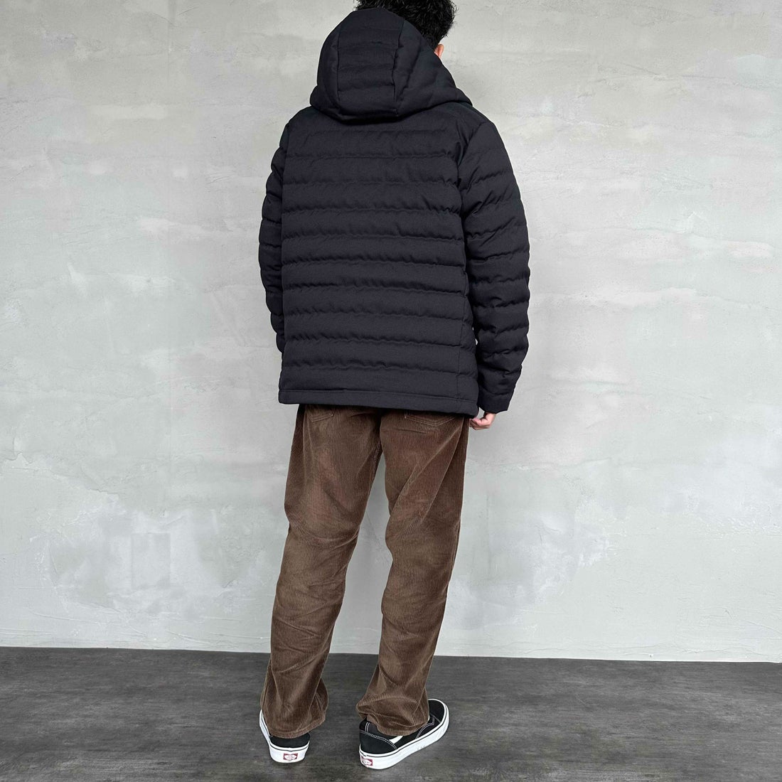 DANTON [ダントン] ウールライクポリエステル フードダウンジャケット [DT-A0187PWL] NAVY &&モデル身長：168cm 着用サイズ：M&&