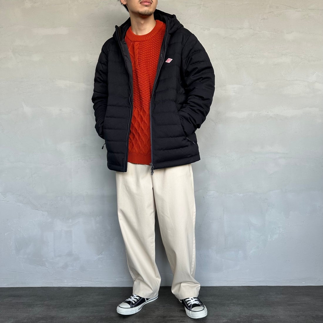 DANTON [ダントン] ウールライクポリエステル フードダウンジャケット [DT-A0187PWL] NAVY &&モデル身長：168cm 着用サイズ：L&&