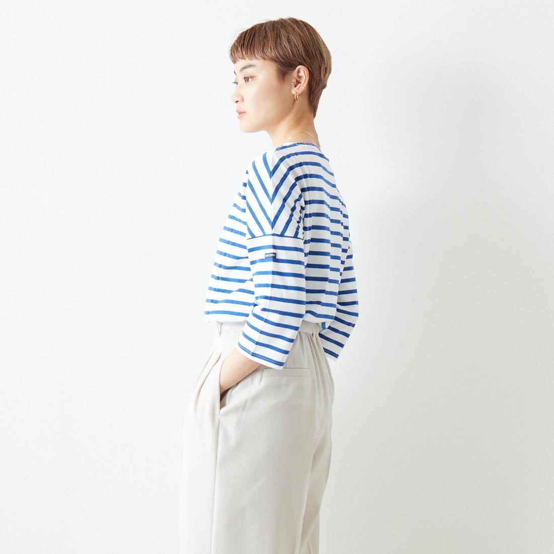 ST.JAMES [セントジェームス] コットンボートネックドロップショルダープルオーバー [16JC-SLOUCH20003] NEI/GIT &&モデル身長：160cm 着用サイズ：3&&
