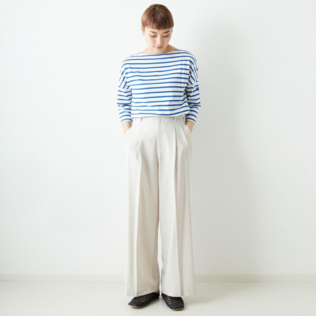 ST.JAMES [セントジェームス] コットンボートネックドロップショルダープルオーバー [16JC-SLOUCH20003] NEI/GIT &&モデル身長：160cm 着用サイズ：3&&