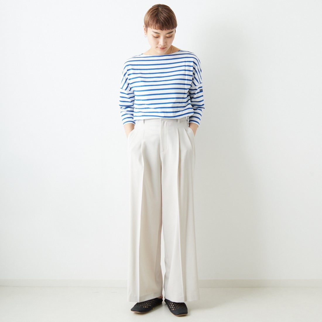 ST.JAMES [セントジェームス] コットンボートネックドロップショルダープルオーバー [16JC-SLOUCH20003] NEI/GIT &&モデル身長：160cm 着用サイズ：3&&