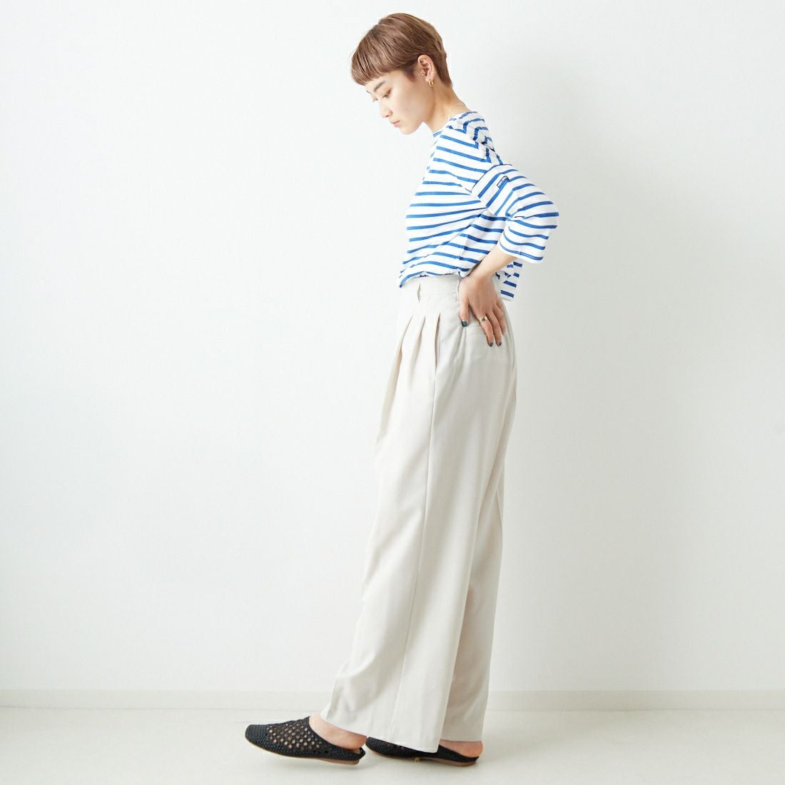 ST.JAMES [セントジェームス] コットンボートネックドロップショルダープルオーバー [16JC-SLOUCH20003] NEI/GIT &&モデル身長：160cm 着用サイズ：3&&