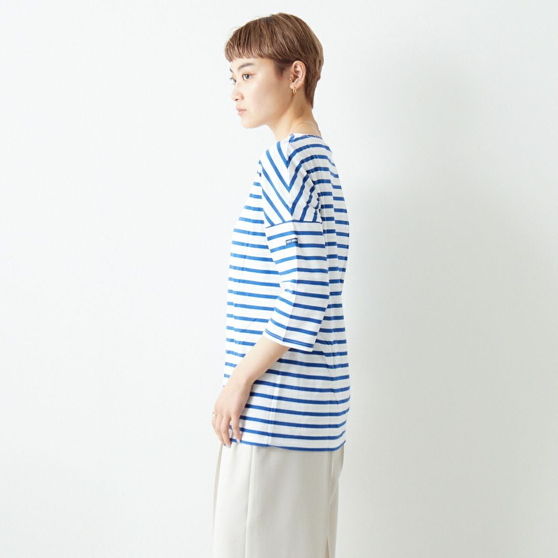 ST.JAMES [セントジェームス] コットンボートネックドロップショルダープルオーバー [16JC-SLOUCH20003] NEI/GIT &&モデル身長：160cm 着用サイズ：3&&