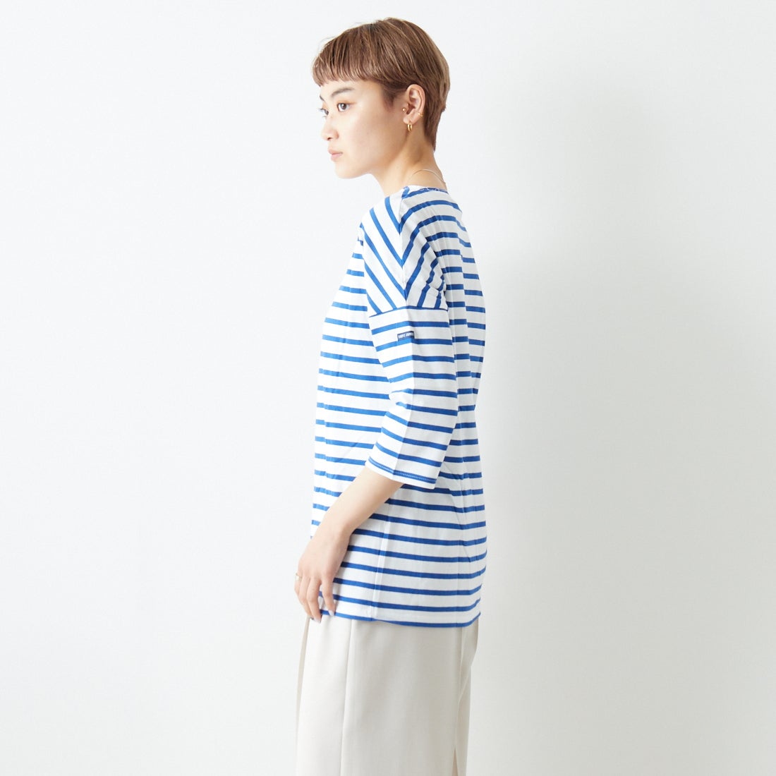 ST.JAMES [セントジェームス] コットンボートネックドロップショルダープルオーバー [16JC-SLOUCH20003] NEI/GIT &&モデル身長：160cm 着用サイズ：3&&
