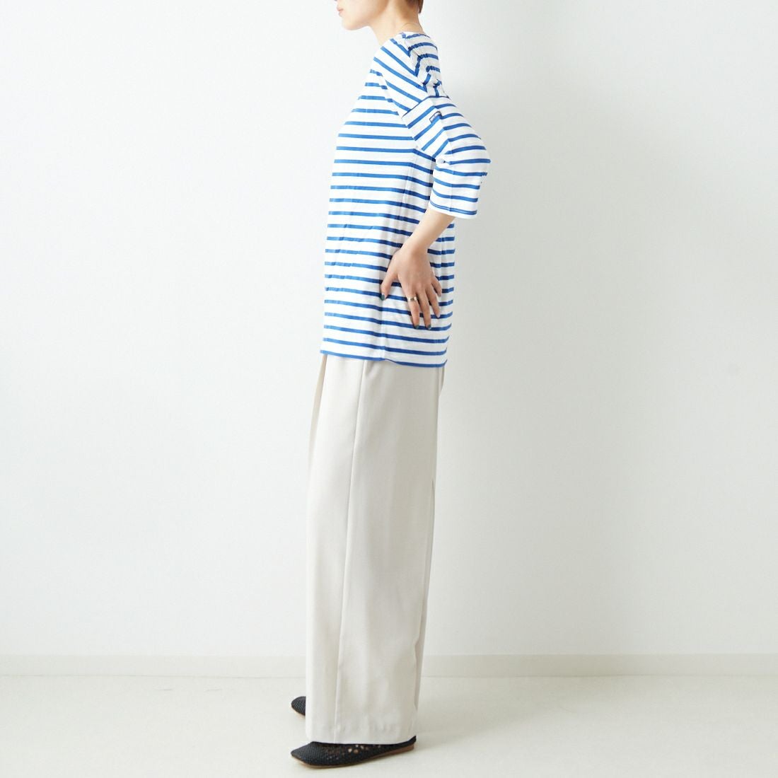 ST.JAMES [セントジェームス] コットンボートネックドロップショルダープルオーバー [16JC-SLOUCH20003] NEI/GIT &&モデル身長：160cm 着用サイズ：3&&