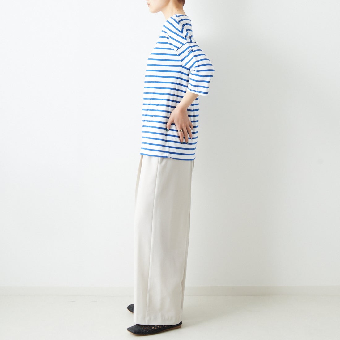 ST.JAMES [セントジェームス] コットンボートネックドロップショルダープルオーバー [16JC-SLOUCH20003] NEI/GIT &&モデル身長：160cm 着用サイズ：3&&