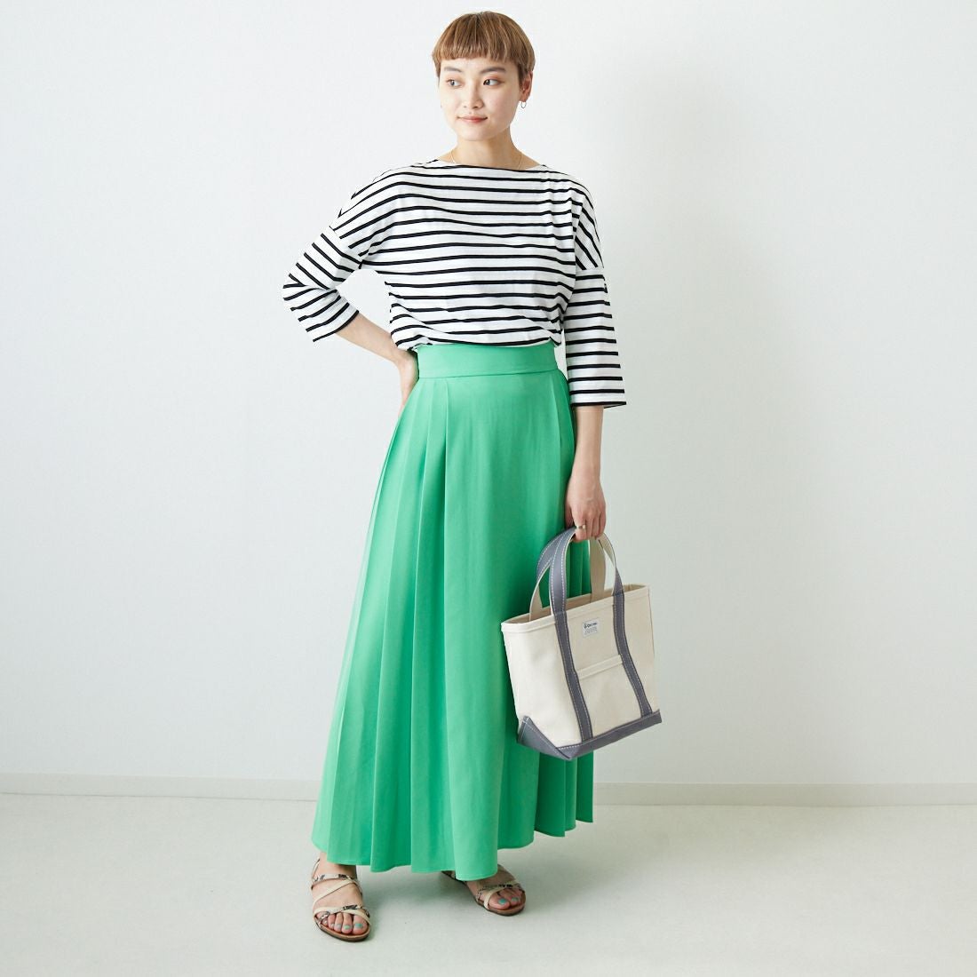 ST.JAMES [セントジェームス] コットンボートネックドロップショルダープルオーバー [16JC-SLOUCH20003] NEI/MAR &&モデル身長：160cm 着用サイズ：3&&