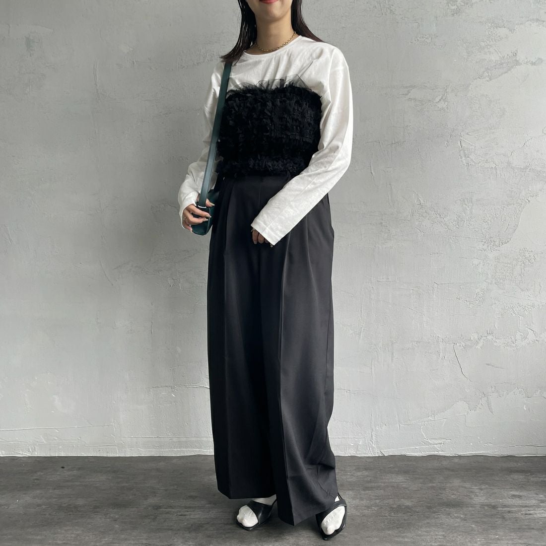 USINE [ユジーヌ] チュールビスチェ [2430902] BLACK &&モデル身長：163cm 着用サイズ：F&&