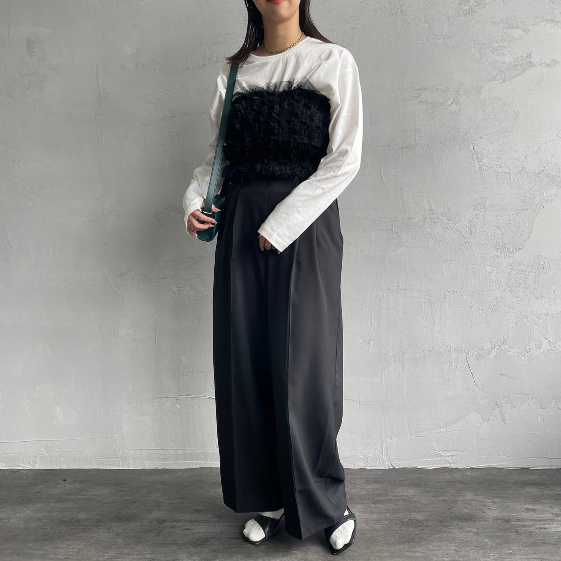 USINE [ユジーヌ] チュールビスチェ [2430902] BLACK &&モデル身長：163cm 着用サイズ：F&&