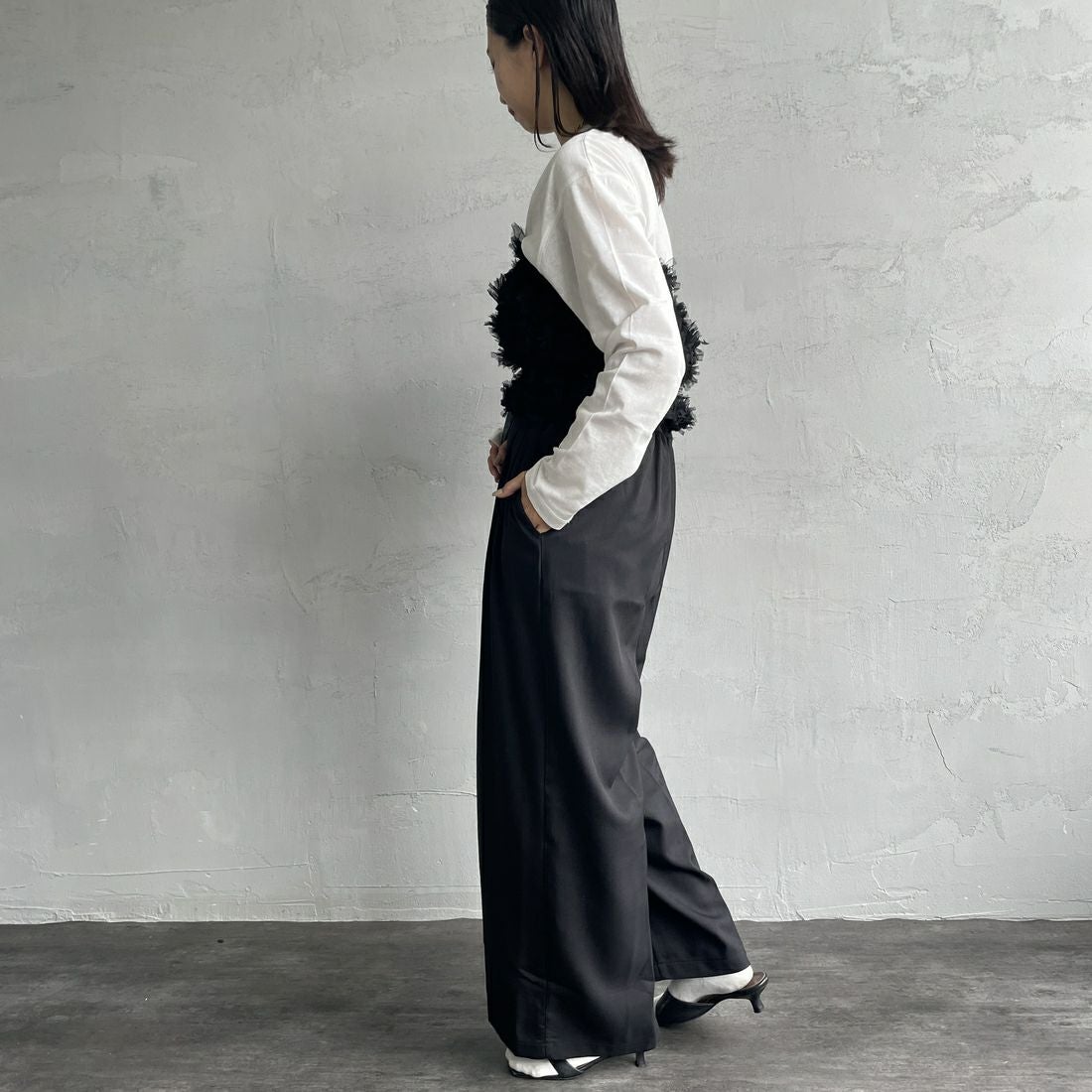 USINE [ユジーヌ] チュールビスチェ [2430902] BLACK &&モデル身長：163cm 着用サイズ：F&&