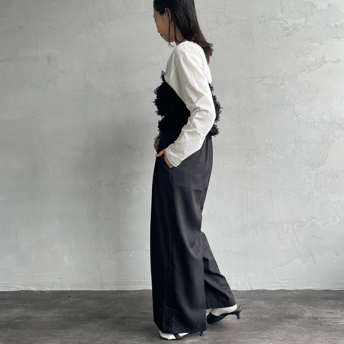 USINE [ユジーヌ] チュールビスチェ [2430902] BLACK &&モデル身長：163cm 着用サイズ：F&&