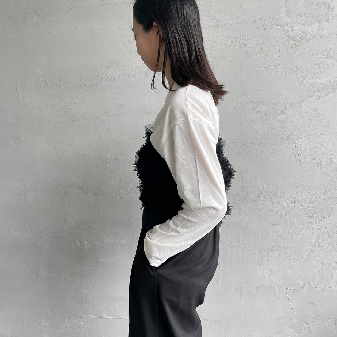 USINE [ユジーヌ] チュールビスチェ [2430902] BLACK &&モデル身長：163cm 着用サイズ：F&&