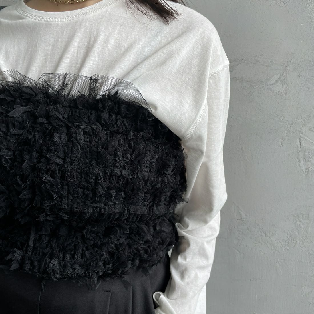 USINE [ユジーヌ] チュールビスチェ [2430902] BLACK &&モデル身長：163cm 着用サイズ：F&&