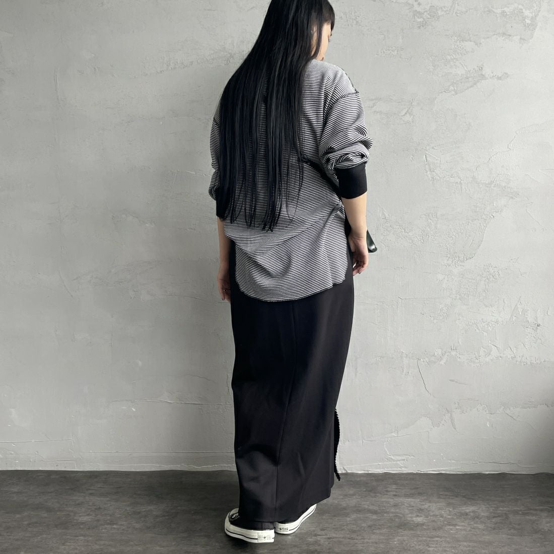 USINE [ユジーヌ] プリーツフリルスカート [2430805] BLACK &&モデル身長：156cm 着用サイズ：38&&