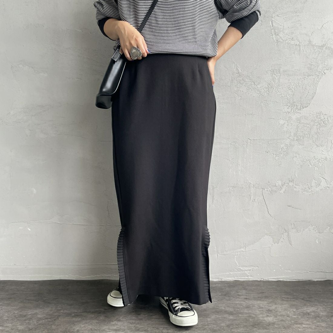 USINE [ユジーヌ] プリーツフリルスカート [2430805] BLACK &&モデル身長：156cm 着用サイズ：38&&