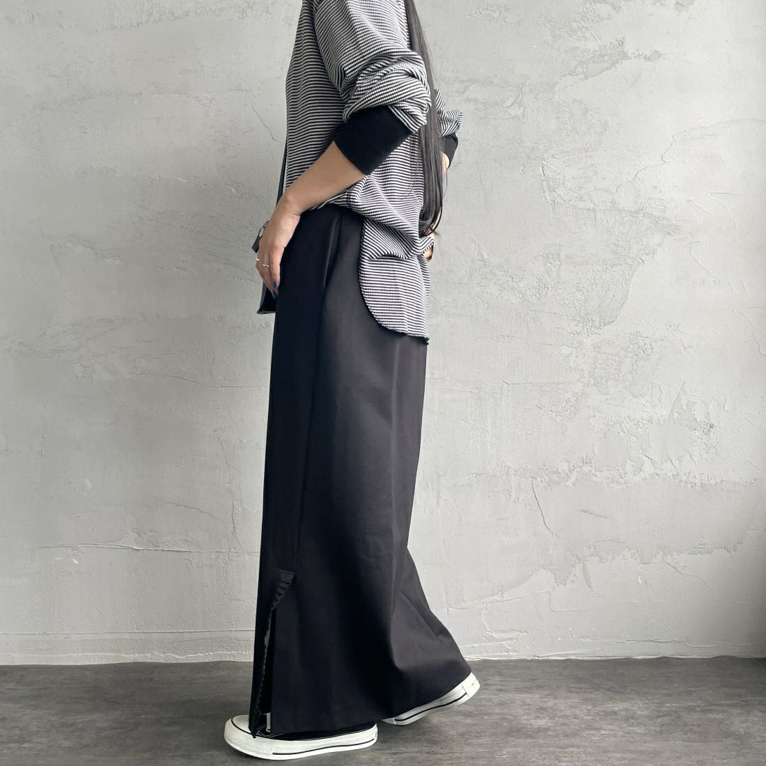 USINE [ユジーヌ] プリーツフリルスカート [2430805] BLACK &&モデル身長：156cm 着用サイズ：38&&