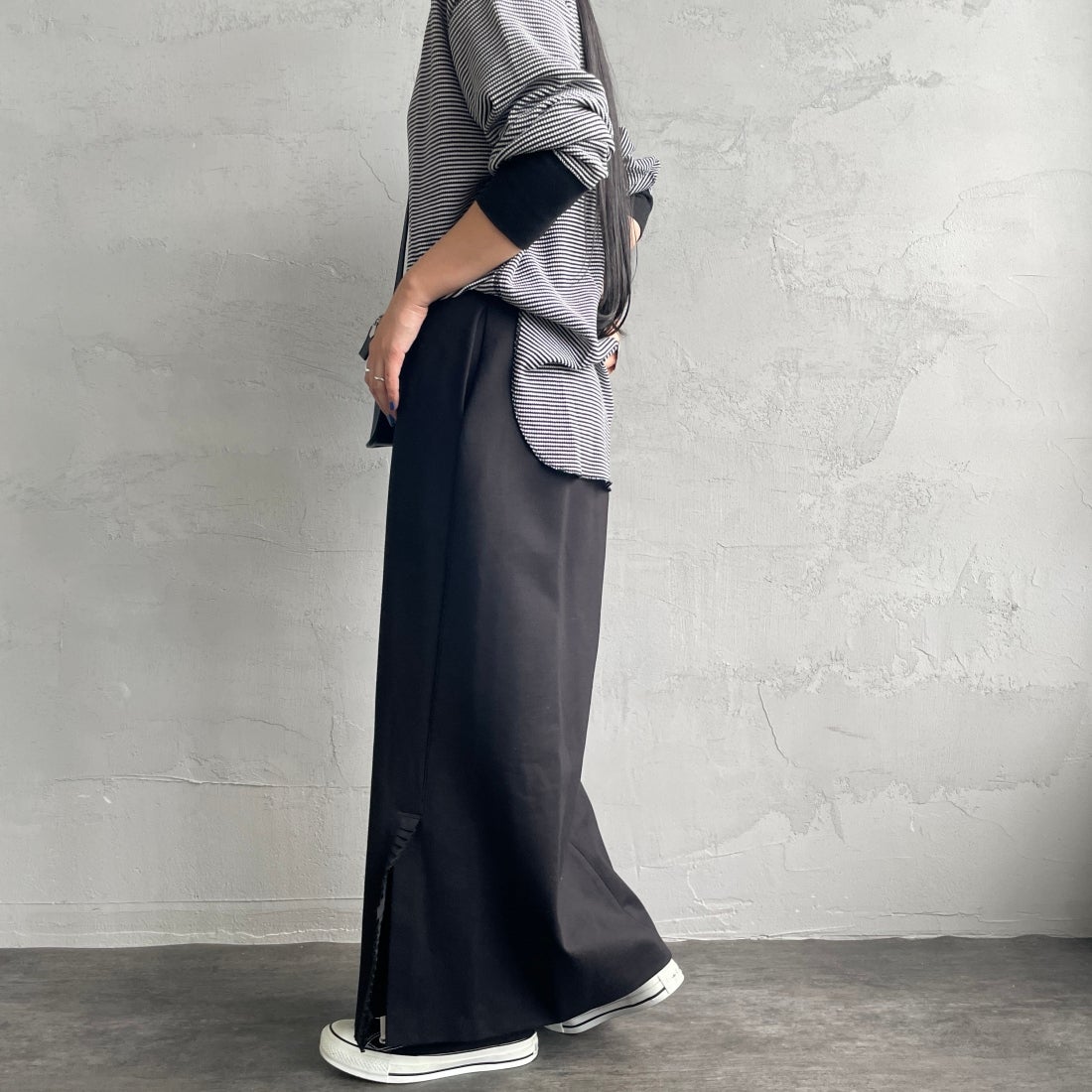 USINE [ユジーヌ] プリーツフリルスカート [2430805] BLACK &&モデル身長：156cm 着用サイズ：38&&