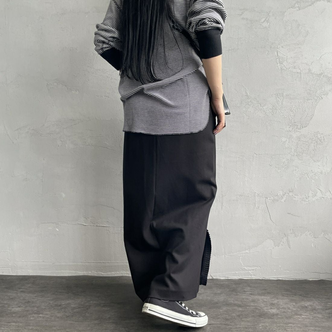 USINE [ユジーヌ] プリーツフリルスカート [2430805] BLACK &&モデル身長：156cm 着用サイズ：38&&