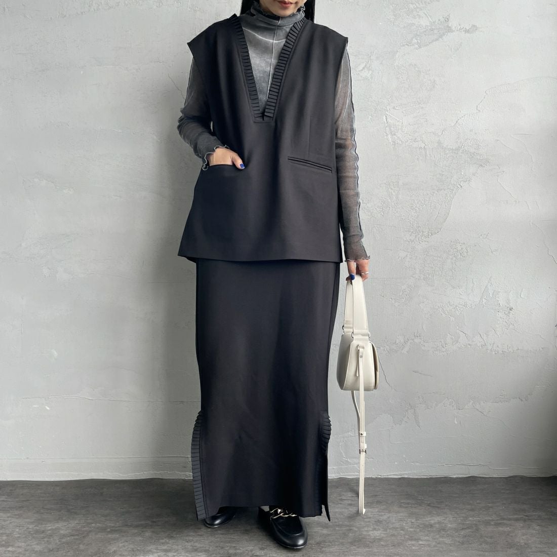 USINE [ユジーヌ] プリーツフリルスカート [2430805] BLACK &&モデル身長：156cm 着用サイズ：38&&