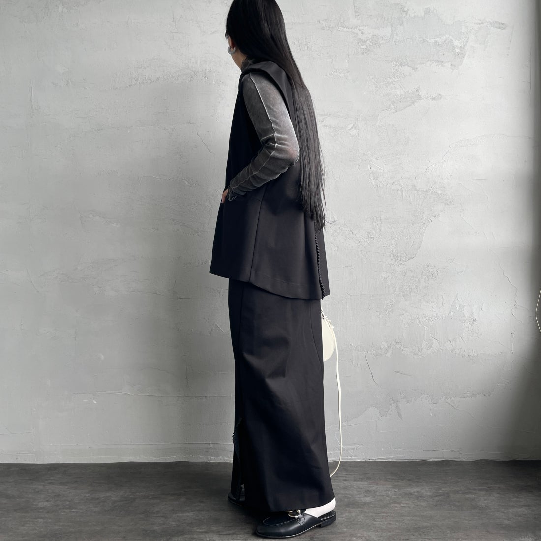 USINE [ユジーヌ] プリーツフリルスカート [2430805] BLACK &&モデル身長：156cm 着用サイズ：38&&