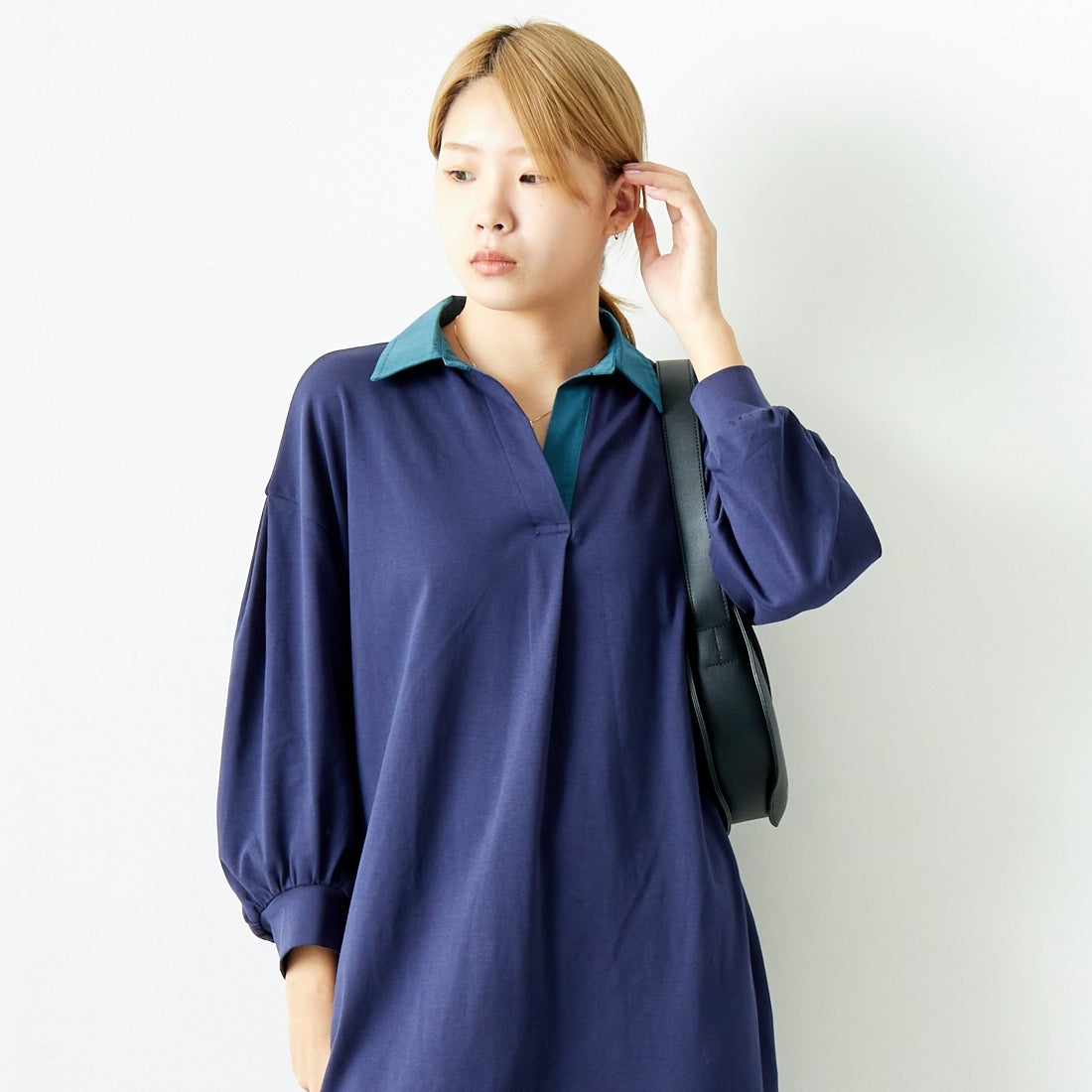 Jeans Factory Clothes [ジーンズファクトリークローズ] ラガーワンピース [143613] 48 ﾈｲﾋﾞｰ &&モデル身長：167cm 着用サイズ：F&&