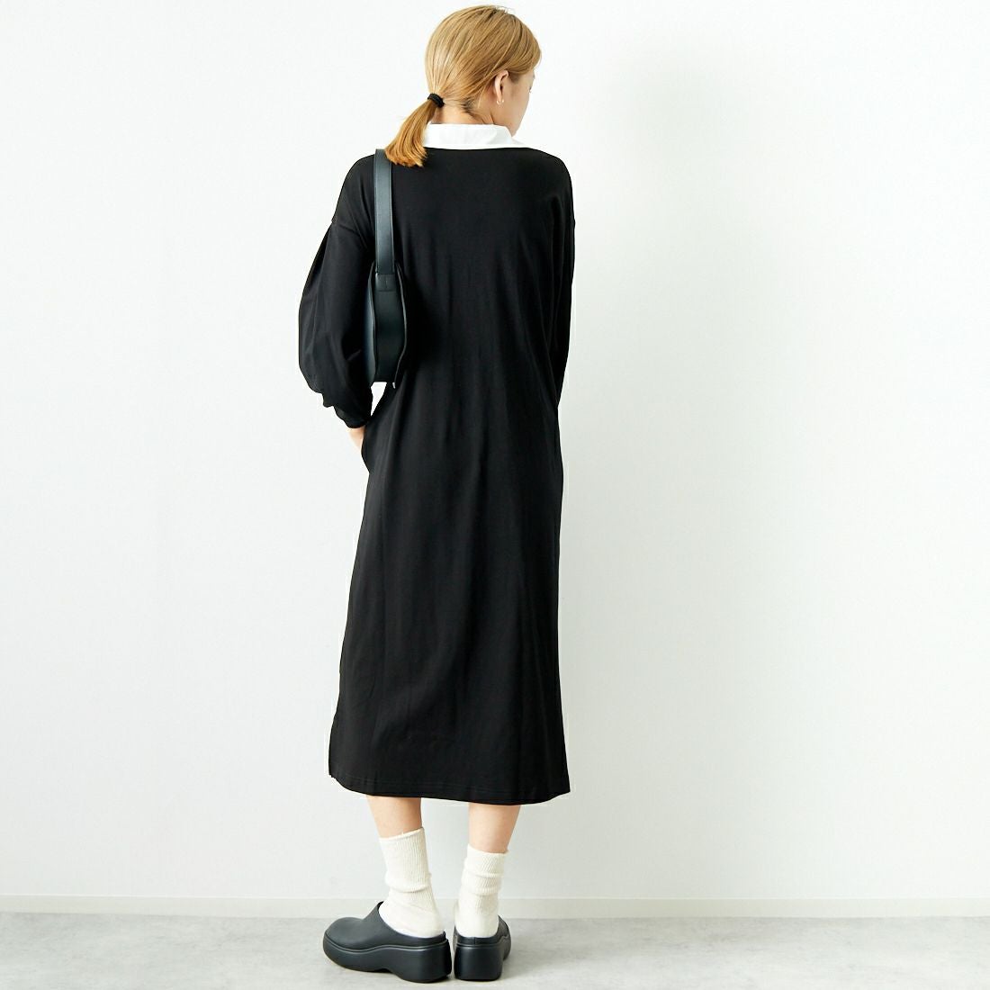 Jeans Factory Clothes [ジーンズファクトリークローズ] ラガーワンピース [143613] 09 ﾌﾞﾗｯｸ &&モデル身長：167cm 着用サイズ：F&&