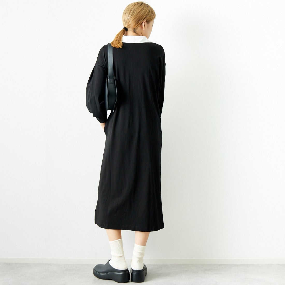 Jeans Factory Clothes [ジーンズファクトリークローズ] ラガーワンピース [143613] 09 ﾌﾞﾗｯｸ &&モデル身長：167cm 着用サイズ：F&&