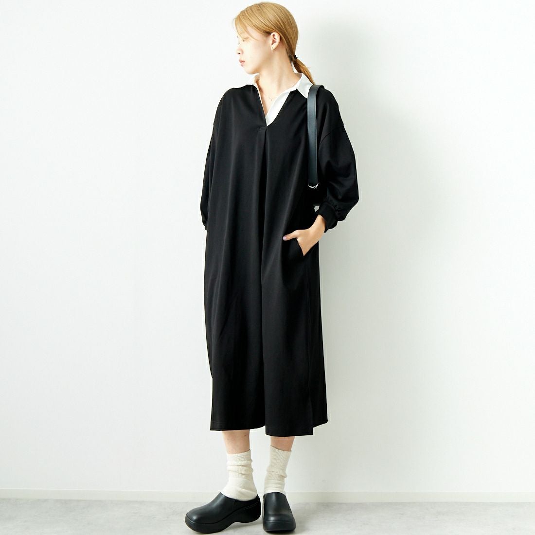 Jeans Factory Clothes [ジーンズファクトリークローズ] ラガーワンピース [143613] 09 ﾌﾞﾗｯｸ &&モデル身長：167cm 着用サイズ：F&&