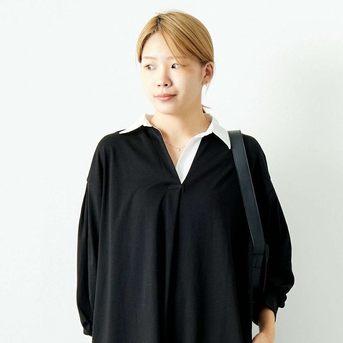 Jeans Factory Clothes [ジーンズファクトリークローズ] ラガーワンピース [143613] 09 ﾌﾞﾗｯｸ &&モデル身長：167cm 着用サイズ：F&&