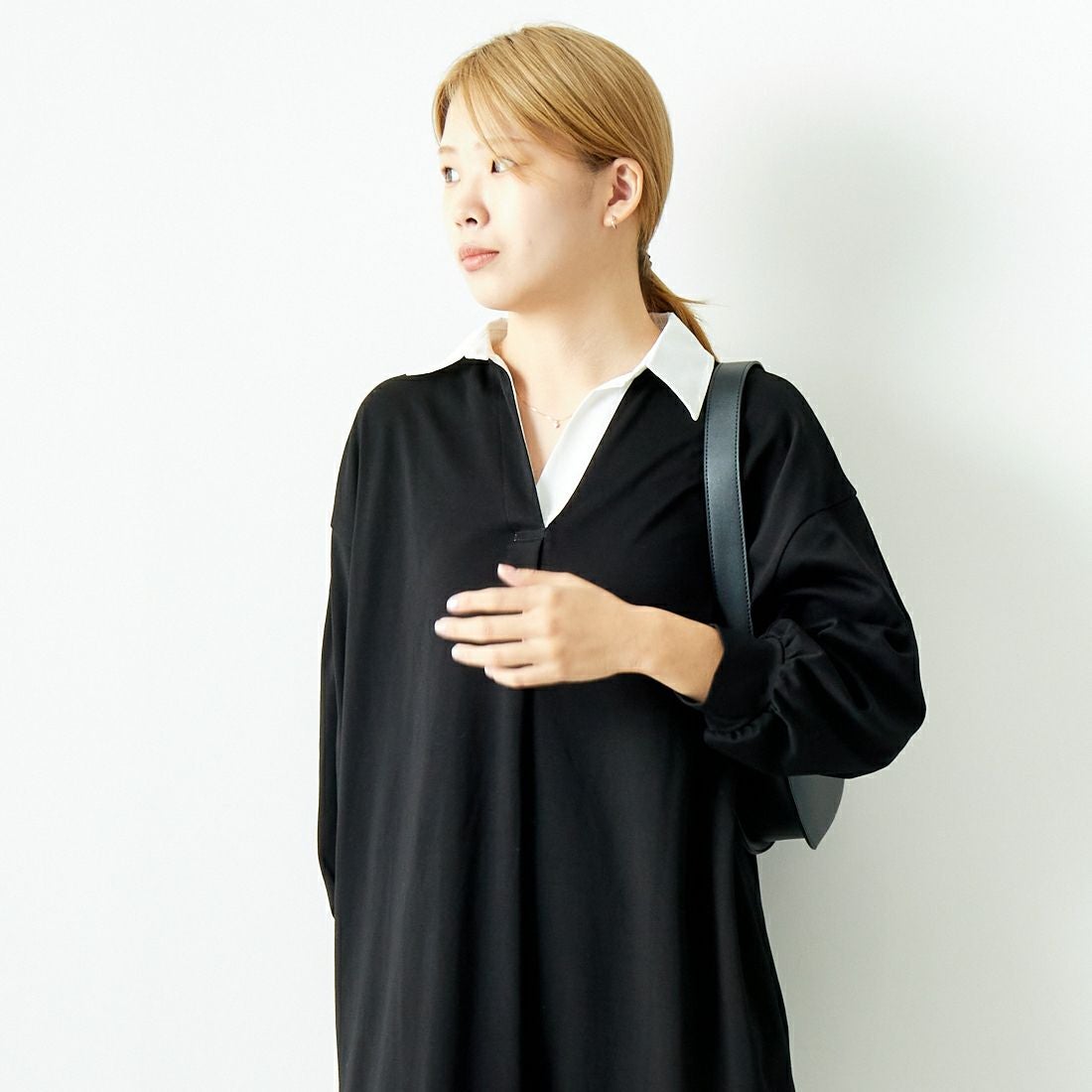 Jeans Factory Clothes [ジーンズファクトリークローズ] ラガーワンピース [143613] 09 ﾌﾞﾗｯｸ &&モデル身長：167cm 着用サイズ：F&&