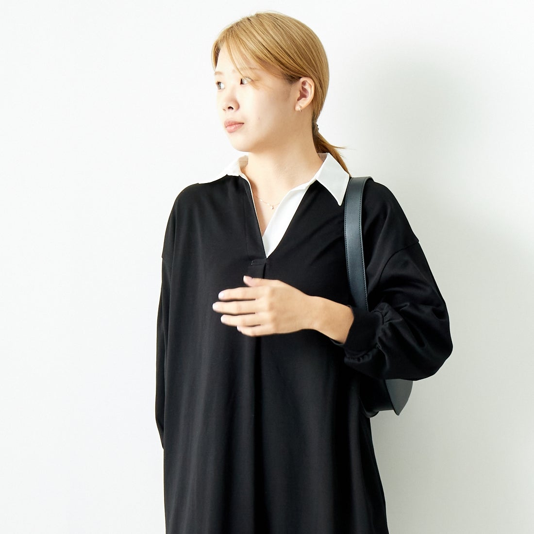Jeans Factory Clothes [ジーンズファクトリークローズ] ラガーワンピース [143613] 09 ﾌﾞﾗｯｸ &&モデル身長：167cm 着用サイズ：F&&