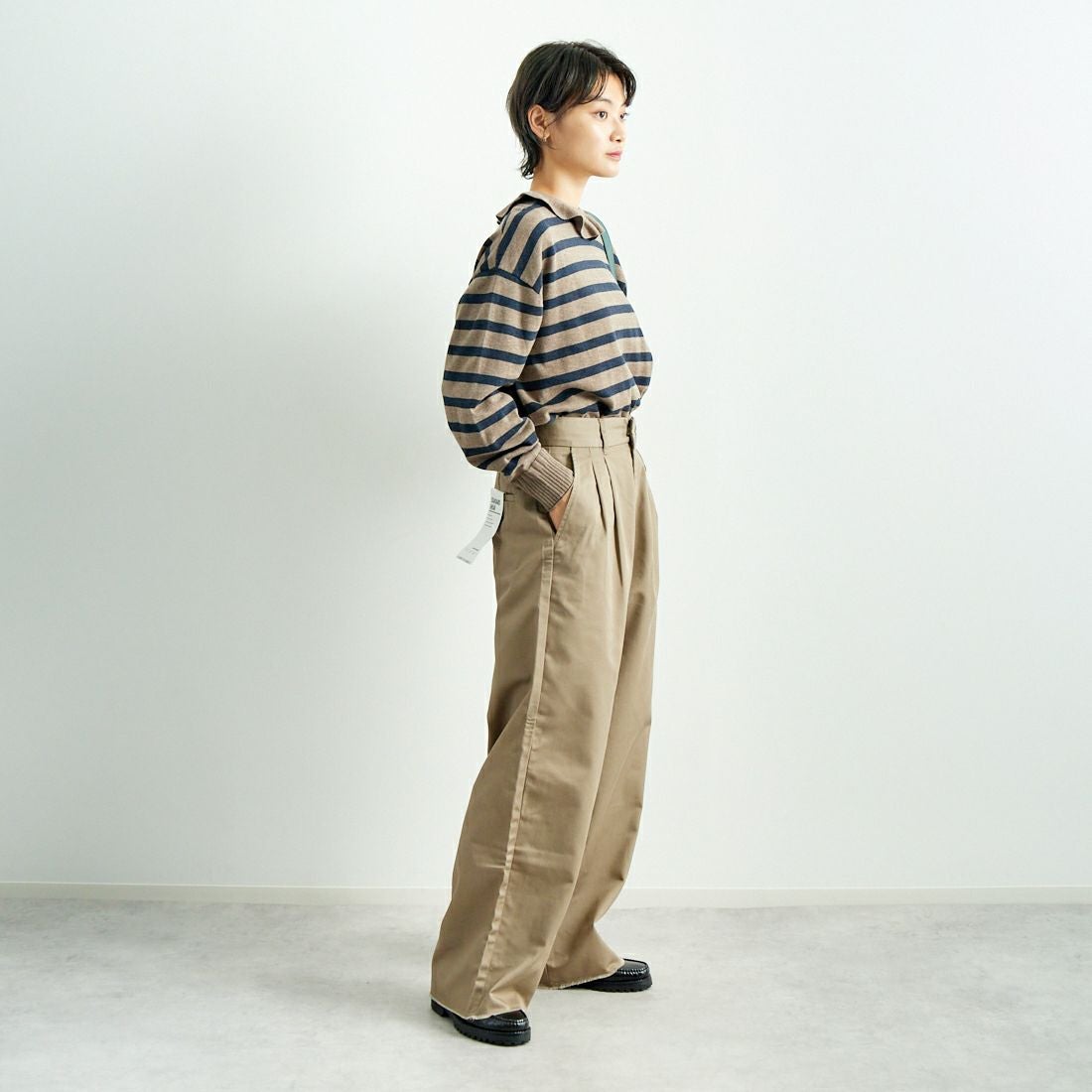 Jeans Factory Clothes [ジーンズファクトリークローズ] チノワイドパンツ [24SSINW-01PN] ﾍﾞｰｼﾞｭ &&モデル身長：160cm 着用サイズ：M&&