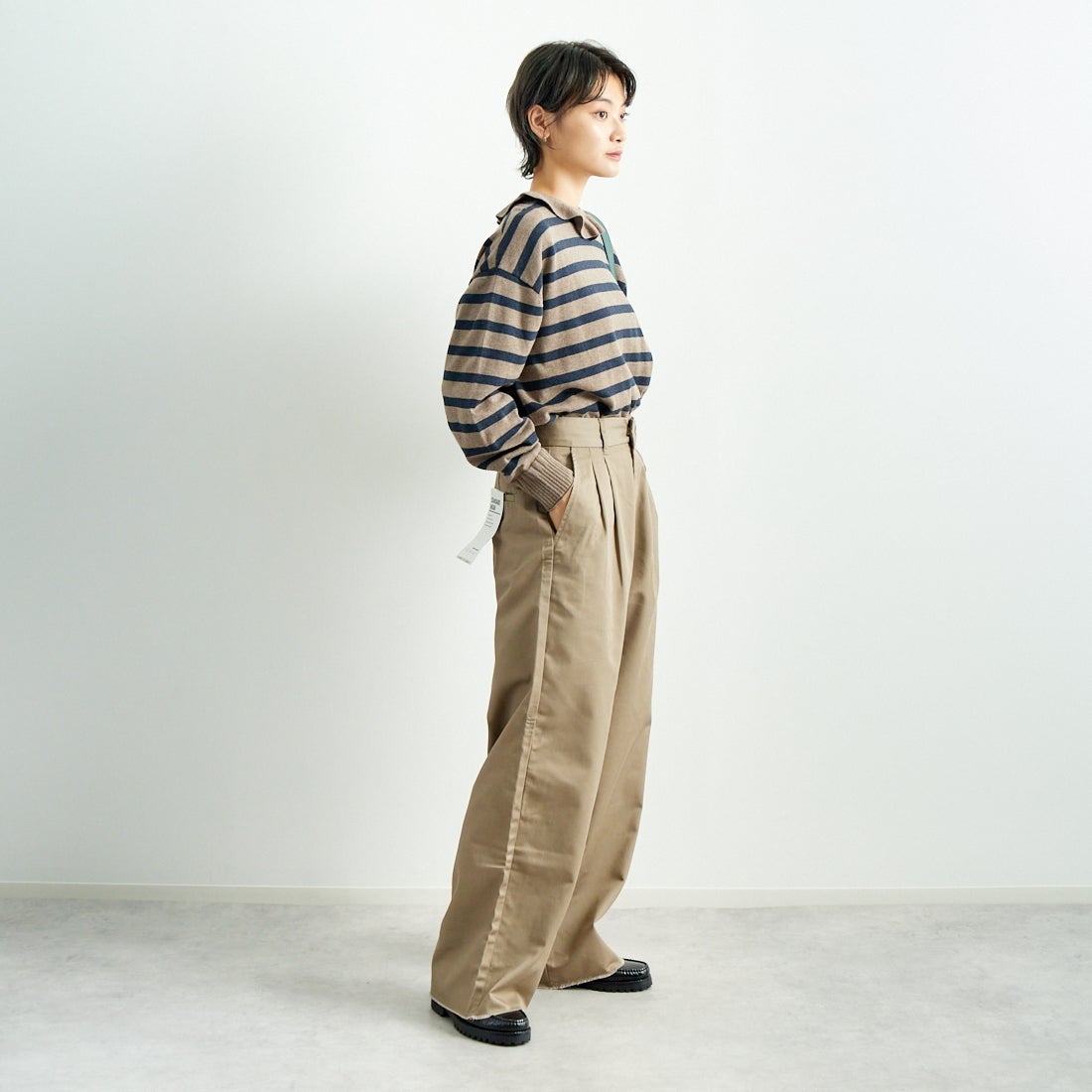 Jeans Factory Clothes [ジーンズファクトリークローズ] チノワイドパンツ [24SSINW-01PN] ﾍﾞｰｼﾞｭ &&モデル身長：160cm 着用サイズ：M&&