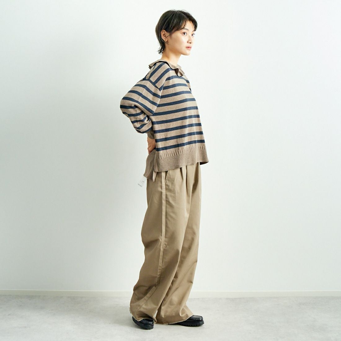 Jeans Factory Clothes [ジーンズファクトリークローズ] チノワイドパンツ [24SSINW-01PN] ﾍﾞｰｼﾞｭ &&モデル身長：160cm 着用サイズ：M&&